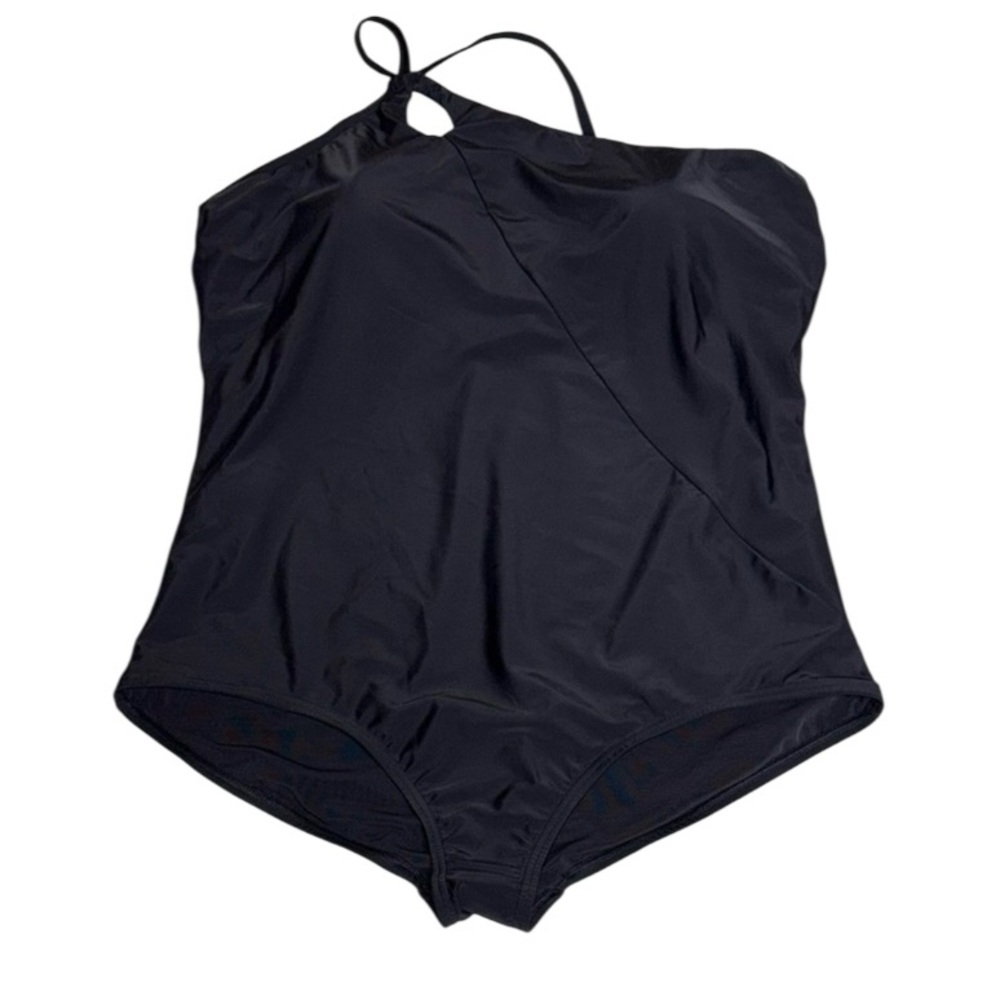 Lands' End UPF 50 Full Coverage Tummy Control One Shoulder One Piece Black 24W - Picture 2 of 11